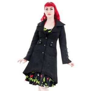 H & R London Black Studded Brocade Cinch Waist Jacket